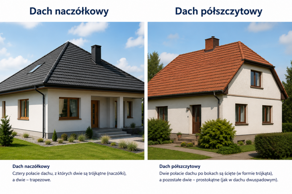 Porównanie dachów - naczółkowego i półszczytowego